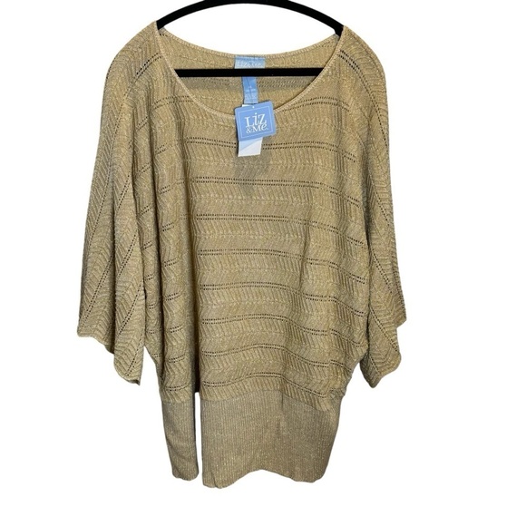 Metalic Gold Glitter formal evening holiday Batwing open knit sweater plus 4X - Picture 1 of 13